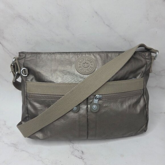 Kipling Angie Metallic Crossbody Bag Shimmer Gray Purse
